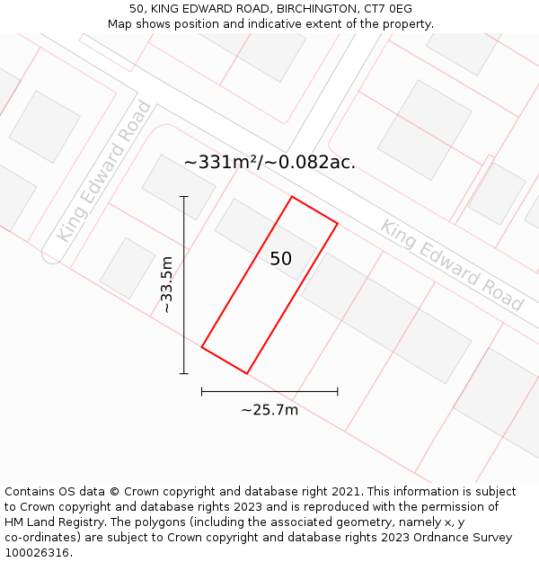 50, KING EDWARD ROAD, BIRCHINGTON, CT7 0EG: Plot and title map