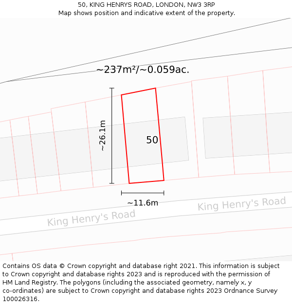 50, KING HENRYS ROAD, LONDON, NW3 3RP: Plot and title map