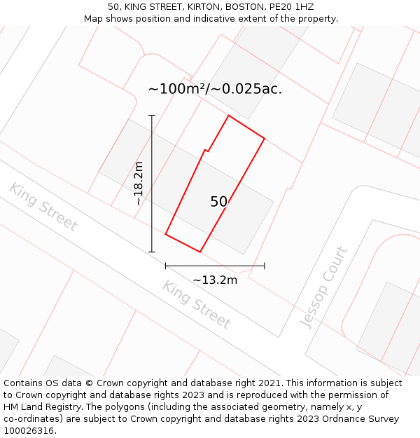 50, KING STREET, KIRTON, BOSTON, PE20 1HZ: Plot and title map