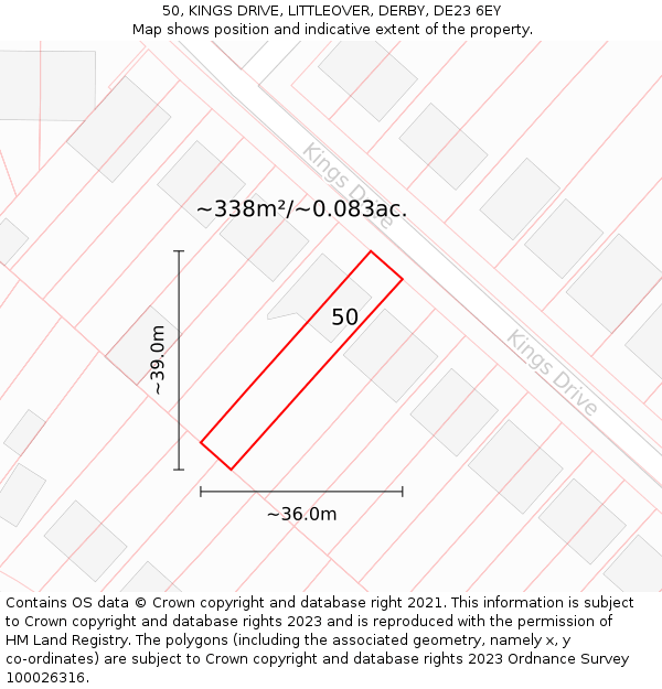 50, KINGS DRIVE, LITTLEOVER, DERBY, DE23 6EY: Plot and title map