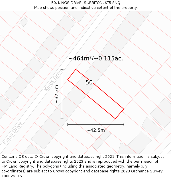 50, KINGS DRIVE, SURBITON, KT5 8NQ: Plot and title map