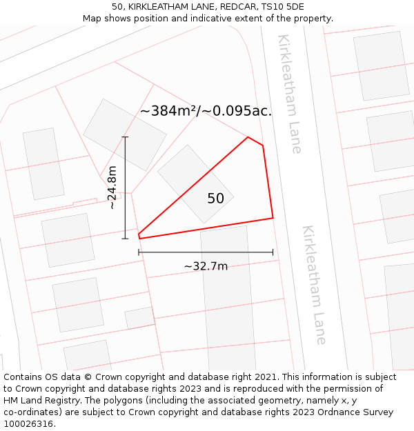 50, KIRKLEATHAM LANE, REDCAR, TS10 5DE: Plot and title map