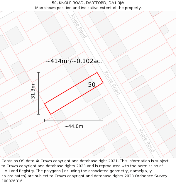 50, KNOLE ROAD, DARTFORD, DA1 3JW: Plot and title map