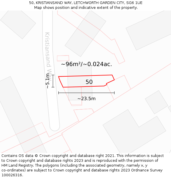 50, KRISTIANSAND WAY, LETCHWORTH GARDEN CITY, SG6 1UE: Plot and title map