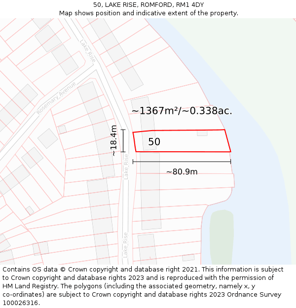 50, LAKE RISE, ROMFORD, RM1 4DY: Plot and title map