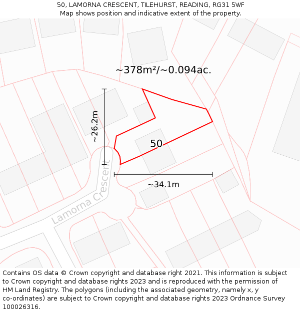 50, LAMORNA CRESCENT, TILEHURST, READING, RG31 5WF: Plot and title map