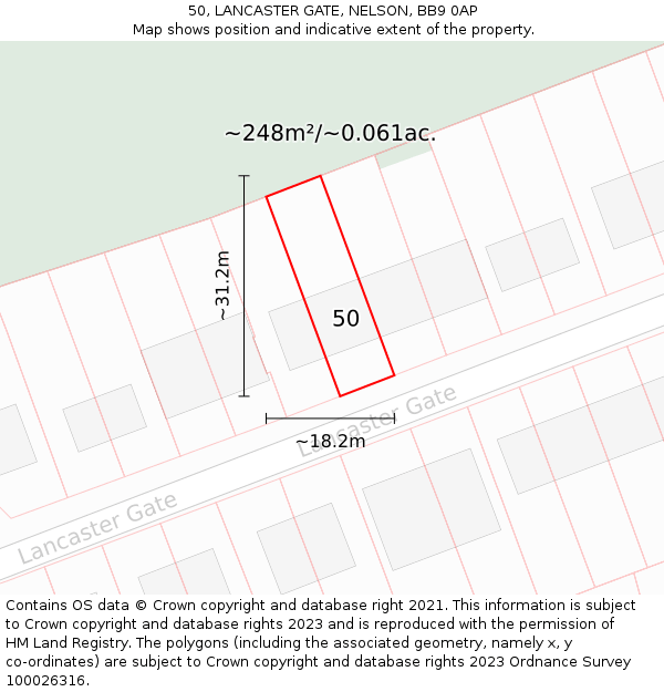 50, LANCASTER GATE, NELSON, BB9 0AP: Plot and title map