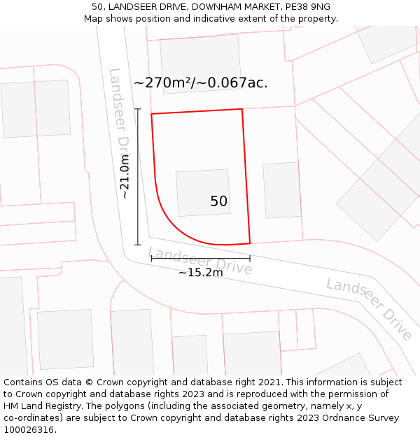 50, LANDSEER DRIVE, DOWNHAM MARKET, PE38 9NG: Plot and title map