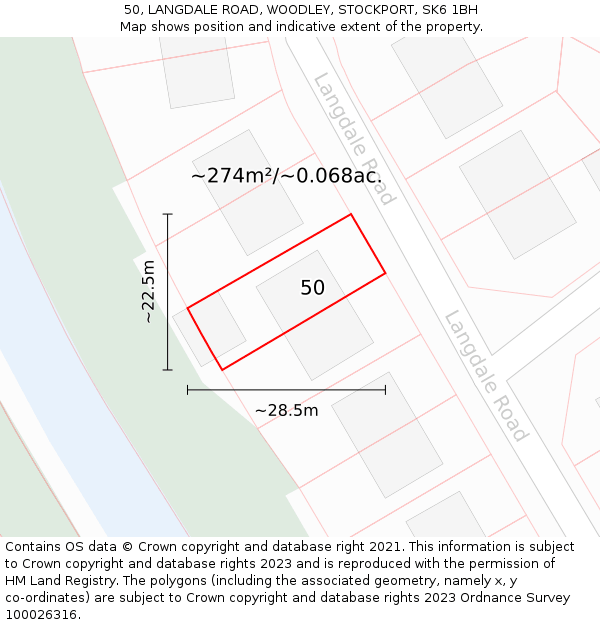 50, LANGDALE ROAD, WOODLEY, STOCKPORT, SK6 1BH: Plot and title map