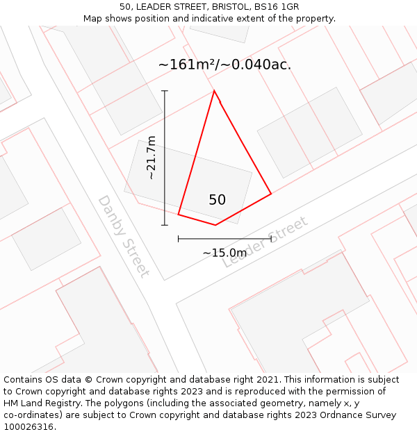 50, LEADER STREET, BRISTOL, BS16 1GR: Plot and title map