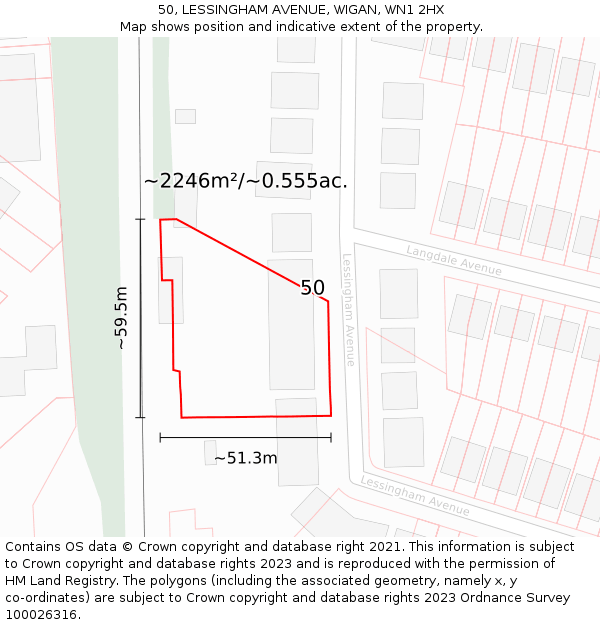 50, LESSINGHAM AVENUE, WIGAN, WN1 2HX: Plot and title map