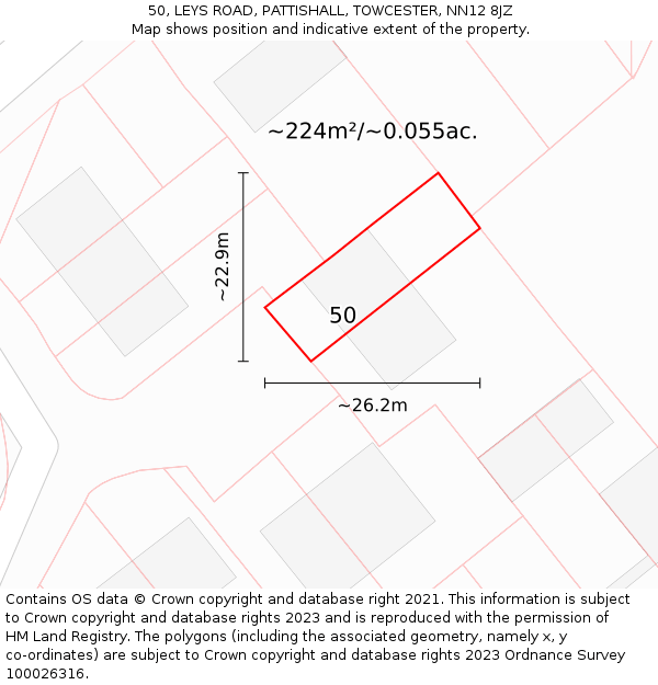 50, LEYS ROAD, PATTISHALL, TOWCESTER, NN12 8JZ: Plot and title map