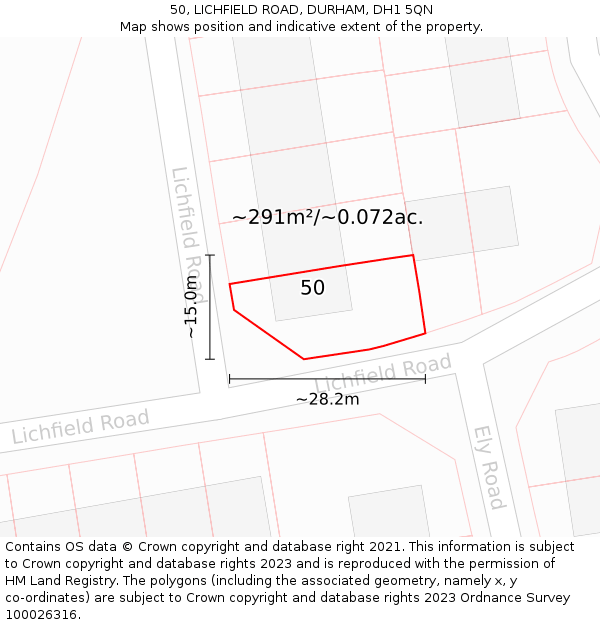 50, LICHFIELD ROAD, DURHAM, DH1 5QN: Plot and title map