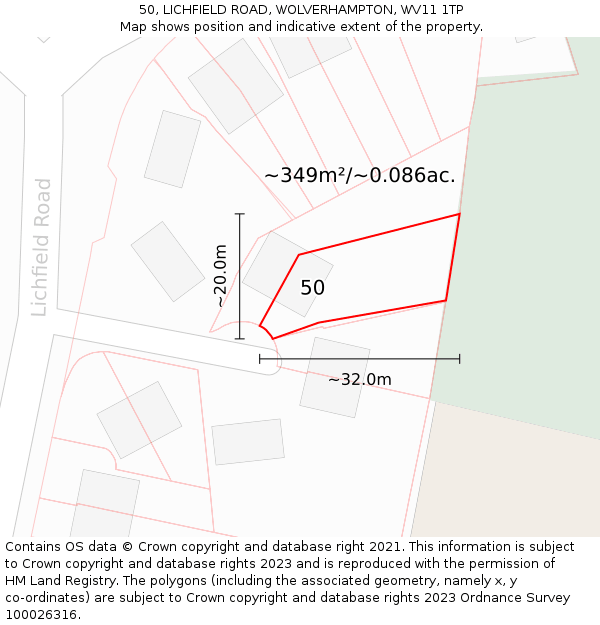 50, LICHFIELD ROAD, WOLVERHAMPTON, WV11 1TP: Plot and title map