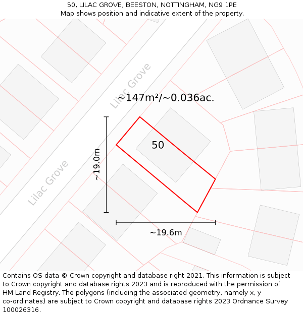 50, LILAC GROVE, BEESTON, NOTTINGHAM, NG9 1PE: Plot and title map