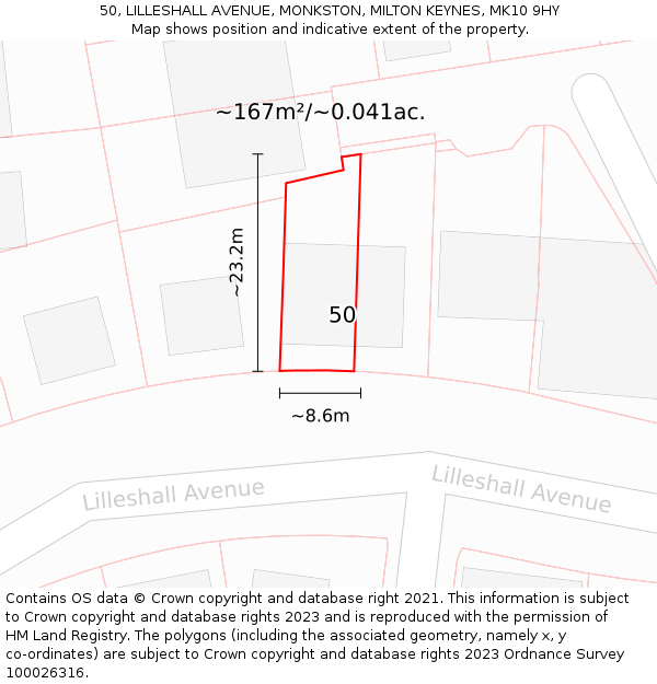 50, LILLESHALL AVENUE, MONKSTON, MILTON KEYNES, MK10 9HY: Plot and title map