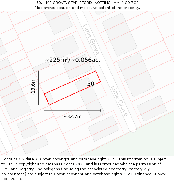 50, LIME GROVE, STAPLEFORD, NOTTINGHAM, NG9 7GF: Plot and title map