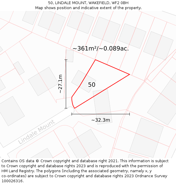 50, LINDALE MOUNT, WAKEFIELD, WF2 0BH: Plot and title map