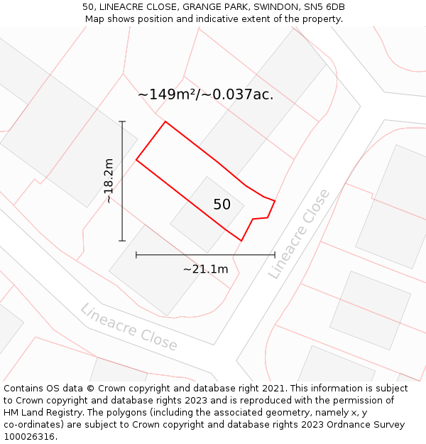 50, LINEACRE CLOSE, GRANGE PARK, SWINDON, SN5 6DB: Plot and title map