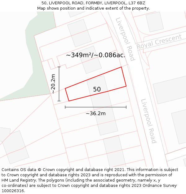 50, LIVERPOOL ROAD, FORMBY, LIVERPOOL, L37 6BZ: Plot and title map