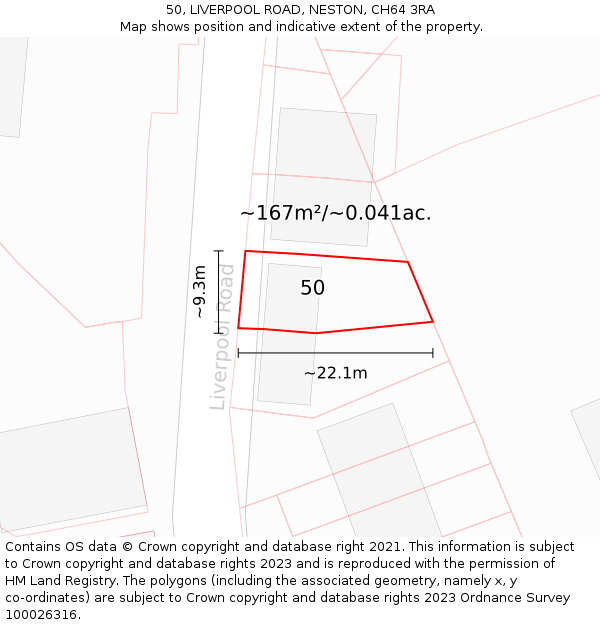 50, LIVERPOOL ROAD, NESTON, CH64 3RA: Plot and title map