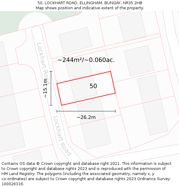 50, LOCKHART ROAD, ELLINGHAM, BUNGAY, NR35 2HB: Plot and title map