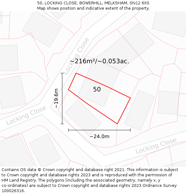 50, LOCKING CLOSE, BOWERHILL, MELKSHAM, SN12 6XS: Plot and title map