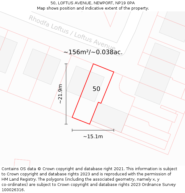 50, LOFTUS AVENUE, NEWPORT, NP19 0PA: Plot and title map