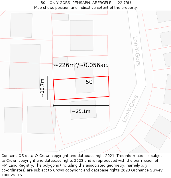 50, LON Y GORS, PENSARN, ABERGELE, LL22 7RU: Plot and title map