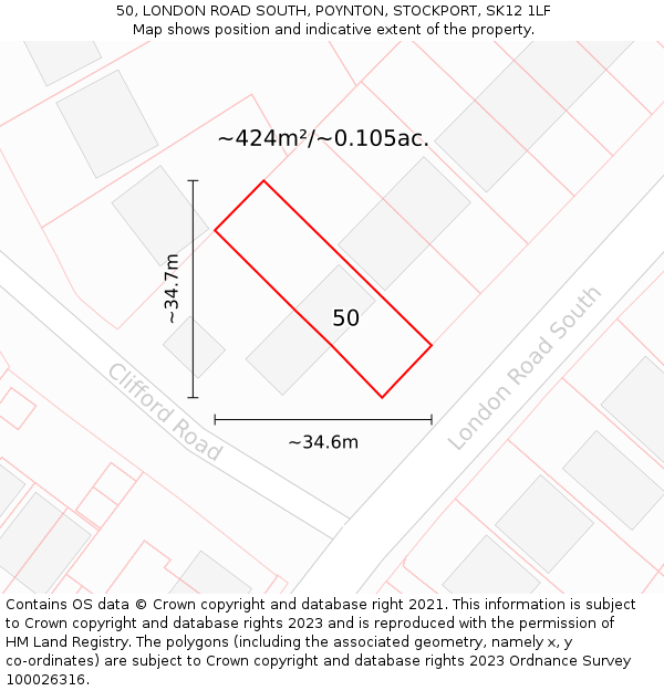 50, LONDON ROAD SOUTH, POYNTON, STOCKPORT, SK12 1LF: Plot and title map