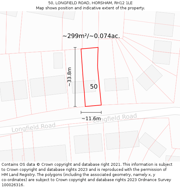 50, LONGFIELD ROAD, HORSHAM, RH12 1LE: Plot and title map