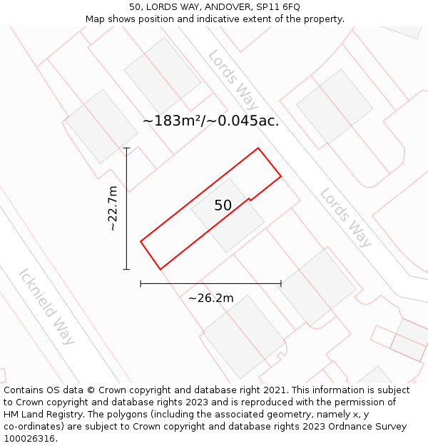 50, LORDS WAY, ANDOVER, SP11 6FQ: Plot and title map