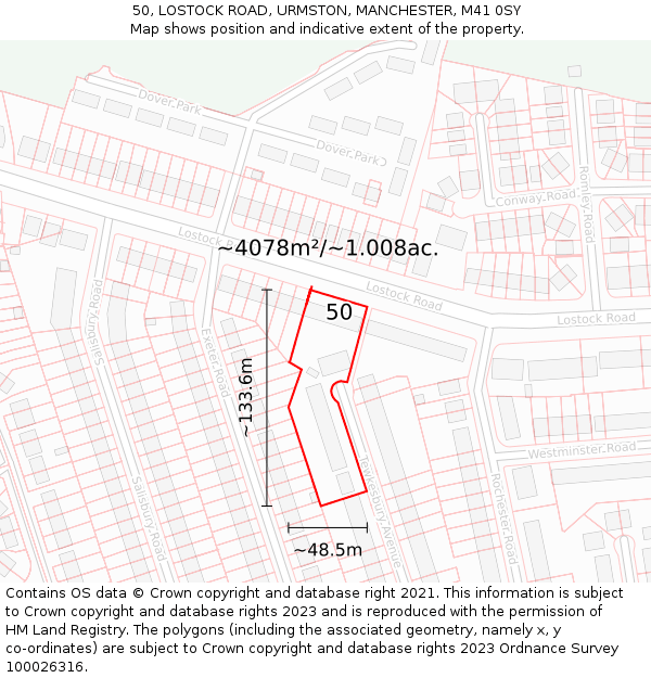 50, LOSTOCK ROAD, URMSTON, MANCHESTER, M41 0SY: Plot and title map