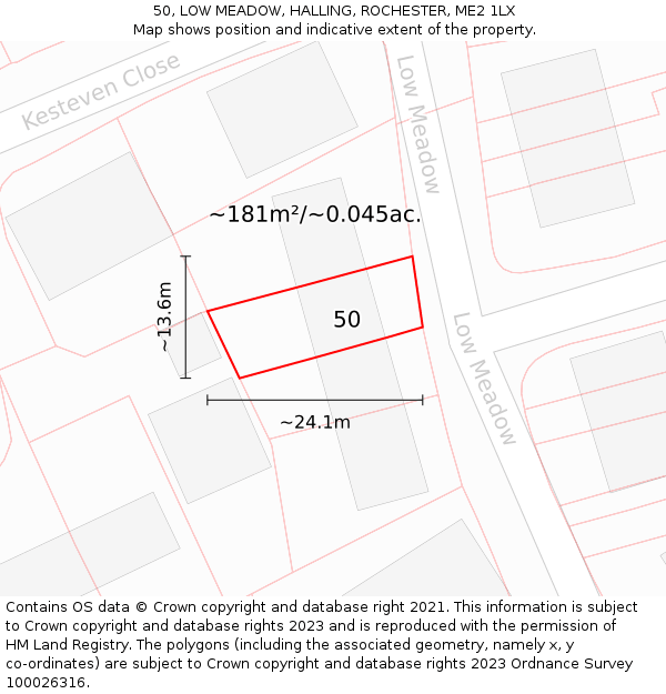 50, LOW MEADOW, HALLING, ROCHESTER, ME2 1LX: Plot and title map