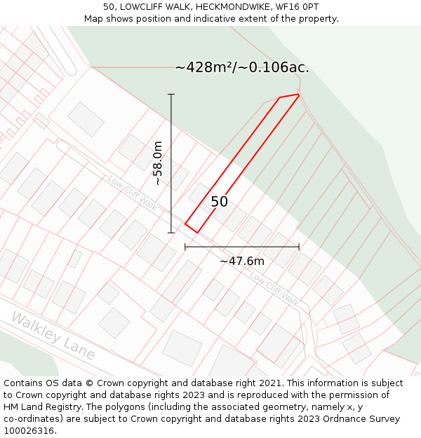 50, LOWCLIFF WALK, HECKMONDWIKE, WF16 0PT: Plot and title map