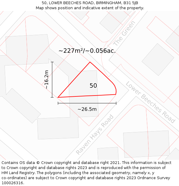 50, LOWER BEECHES ROAD, BIRMINGHAM, B31 5JB: Plot and title map