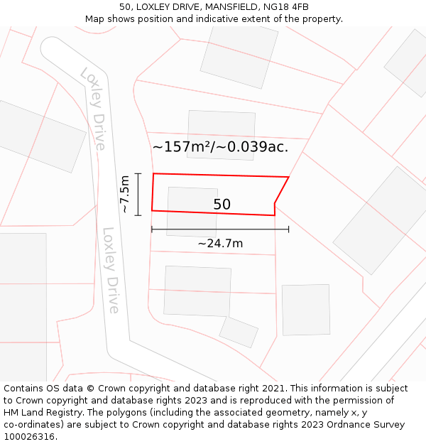 50, LOXLEY DRIVE, MANSFIELD, NG18 4FB: Plot and title map