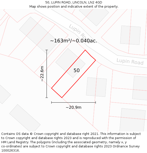 50, LUPIN ROAD, LINCOLN, LN2 4GD: Plot and title map