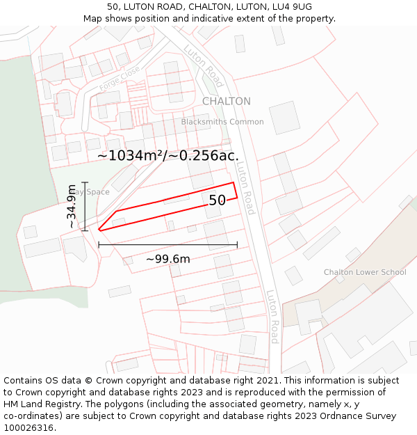 50, LUTON ROAD, CHALTON, LUTON, LU4 9UG: Plot and title map