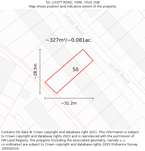 50, LYCETT ROAD, YORK, YO24 1NB: Plot and title map