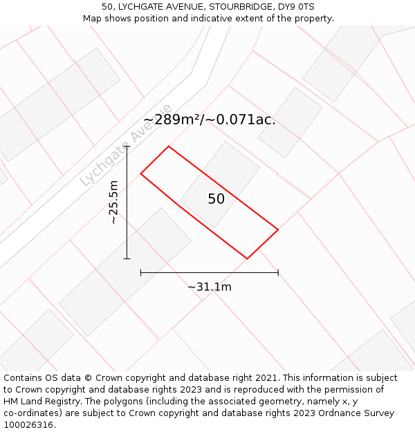 50, LYCHGATE AVENUE, STOURBRIDGE, DY9 0TS: Plot and title map