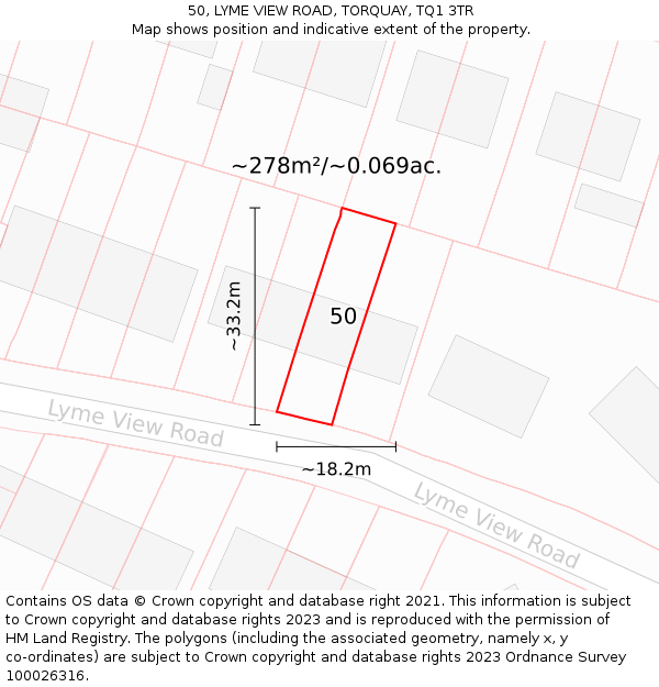 50, LYME VIEW ROAD, TORQUAY, TQ1 3TR: Plot and title map