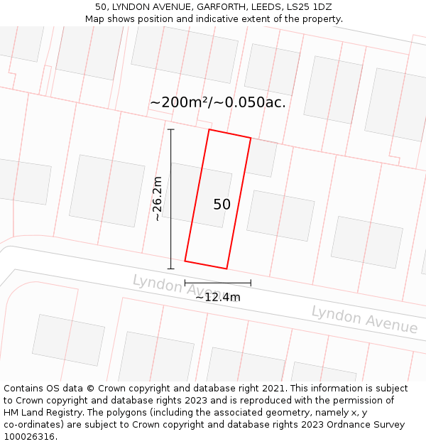 50, LYNDON AVENUE, GARFORTH, LEEDS, LS25 1DZ: Plot and title map