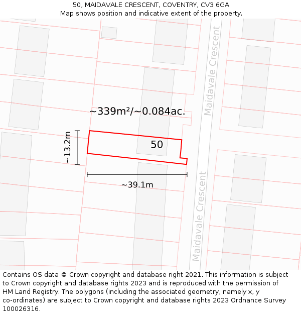 50, MAIDAVALE CRESCENT, COVENTRY, CV3 6GA: Plot and title map