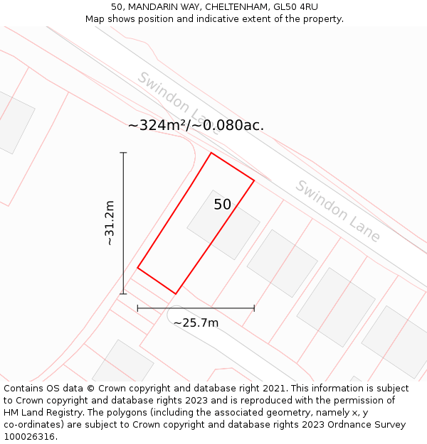 50, MANDARIN WAY, CHELTENHAM, GL50 4RU: Plot and title map