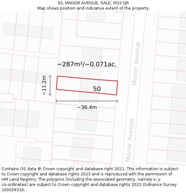 50, MANOR AVENUE, SALE, M33 5JR: Plot and title map