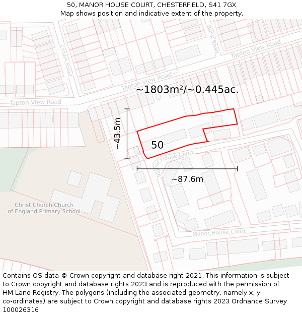 50, MANOR HOUSE COURT, CHESTERFIELD, S41 7GX: Plot and title map