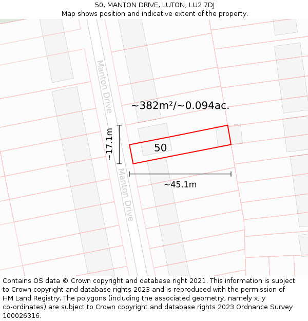 50, MANTON DRIVE, LUTON, LU2 7DJ: Plot and title map