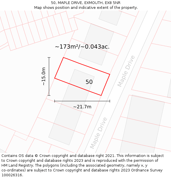 50, MAPLE DRIVE, EXMOUTH, EX8 5NR: Plot and title map