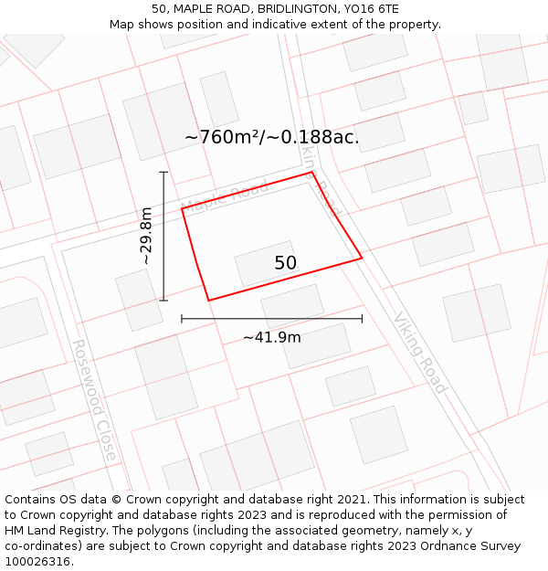 50, MAPLE ROAD, BRIDLINGTON, YO16 6TE: Plot and title map